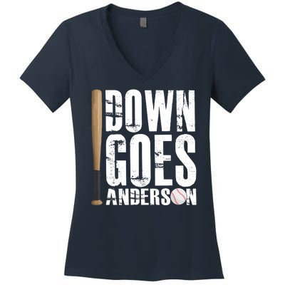 Down Goes Anderson Baseball Women's V-Neck T-Shirt