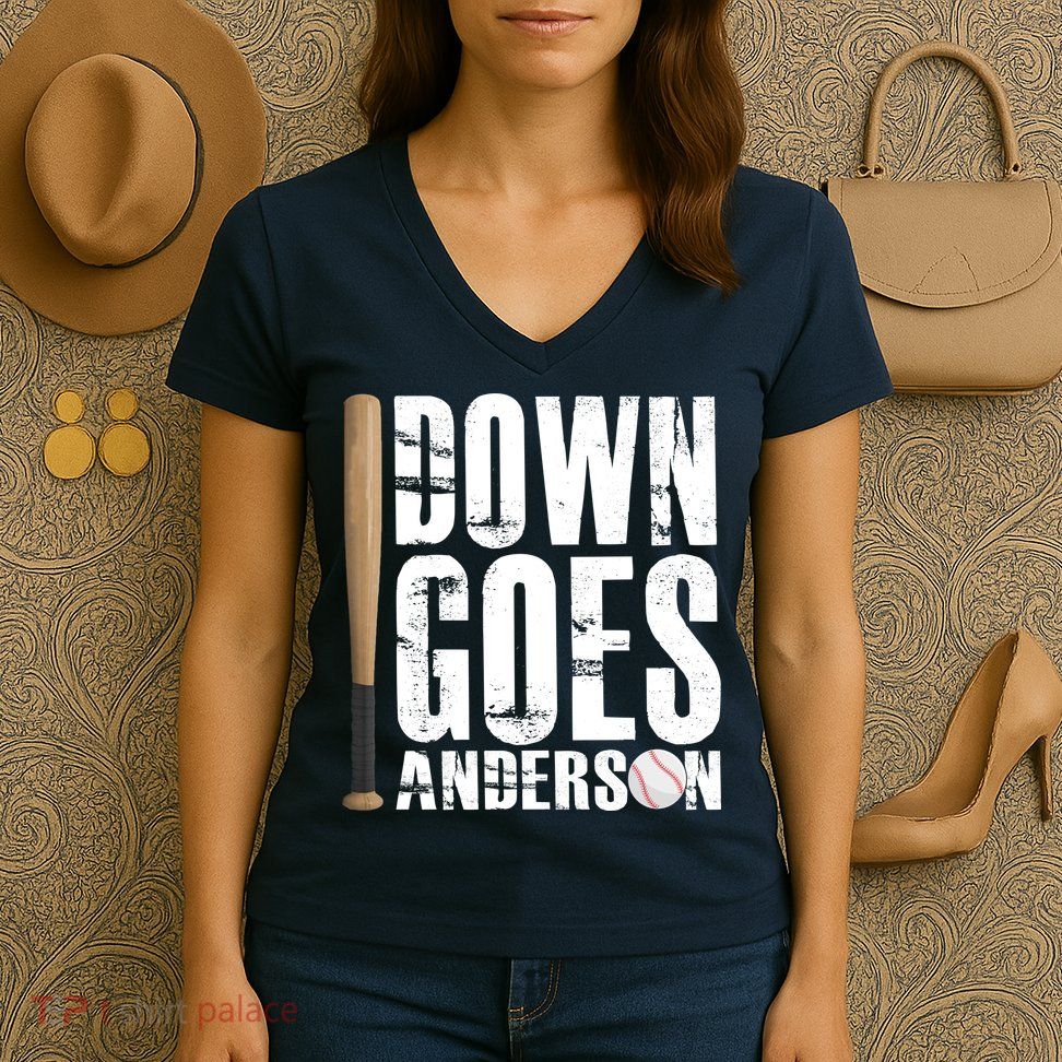Down Goes Anderson Baseball Women's V-Neck T-Shirt