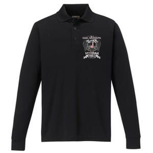 Dad Grandpa And A Veteran Proud American Veteran Grandfather Gift Performance Long Sleeve Polo