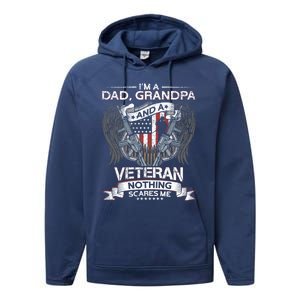 Dad Grandpa And A Veteran Proud American Veteran Grandfather Gift Performance Fleece Hoodie