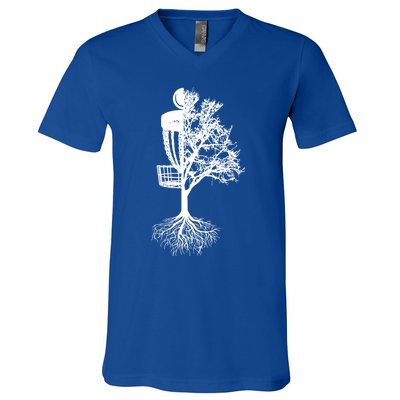 Disc Golf Basket And Tree Frolf Frisbee Golf Cool Gift V-Neck T-Shirt