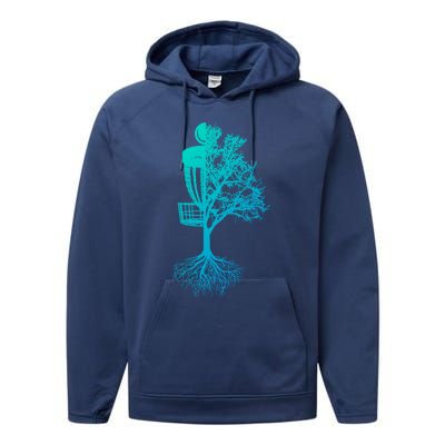 Disc Golf Basket And Tree Frolf Frisbee Golf Cool Gift Performance Fleece Hoodie