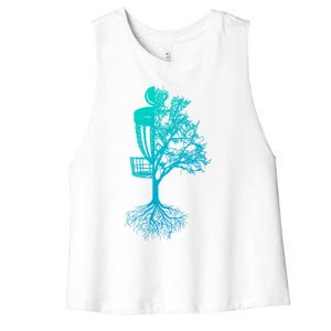 Disc Golf Basket And Tree Frolf Frisbee Golf Cool Gift Women's Racerback Cropped Tank