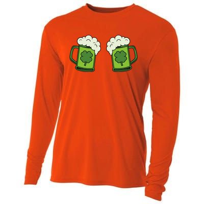 Drinking Green Beer Boobs Shamrock Irish Patricks Day Cooling Performance Long Sleeve Crew