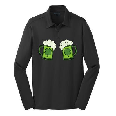 Drinking Green Beer Boobs Shamrock Irish Patricks Day Silk Touch Performance Long Sleeve Polo