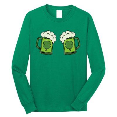 Drinking Green Beer Boobs Shamrock Irish Patricks Day Long Sleeve Shirt