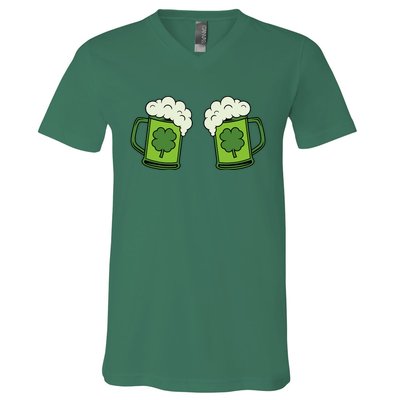 Drinking Green Beer Boobs Shamrock Irish Patricks Day V-Neck T-Shirt