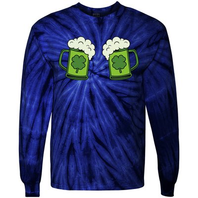 Drinking Green Beer Boobs Shamrock Irish Patricks Day Tie-Dye Long Sleeve Shirt