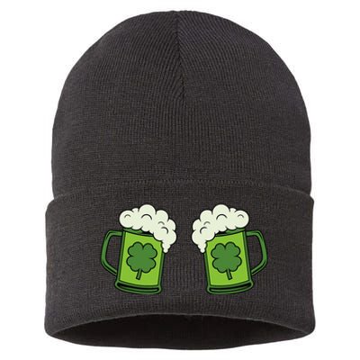 Drinking Green Beer Boobs Shamrock Irish Patricks Day Sustainable Knit Beanie