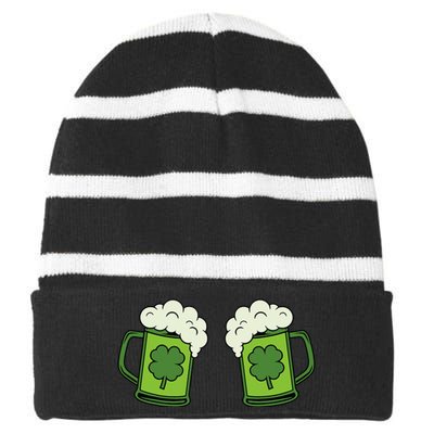 Drinking Green Beer Boobs Shamrock Irish Patricks Day Striped Beanie with Solid Band