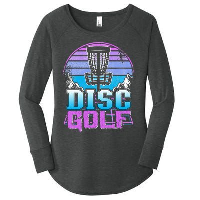 Disc Golf Basket 90s Synthwave Sunset Retrowave Frisbee Golf Women's Perfect Tri Tunic Long Sleeve Shirt