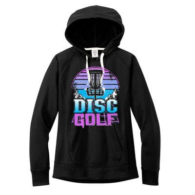 Disc Golf Basket 90s Synthwave Sunset Retrowave Frisbee Golf Women's Fleece Hoodie