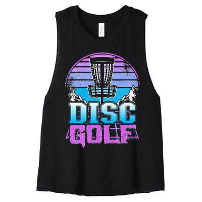 Disc Golf Basket 90s Synthwave Sunset Retrowave Frisbee Golf Women's Racerback Cropped Tank