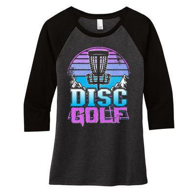 Disc Golf Basket 90s Synthwave Sunset Retrowave Frisbee Golf Women's Tri-Blend 3/4-Sleeve Raglan Shirt