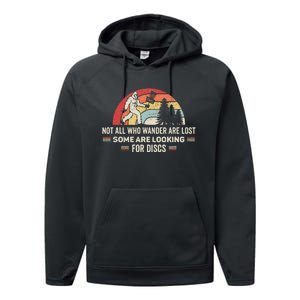 Disc Golf Basket Retro Not All Who Wander Are Lost Bigfoot Performance Fleece Hoodie