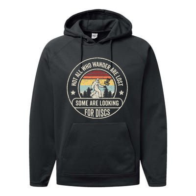 Disc Golf Basket Retro Not All Who Wander Are Lost Bigfoot Performance Fleece Hoodie