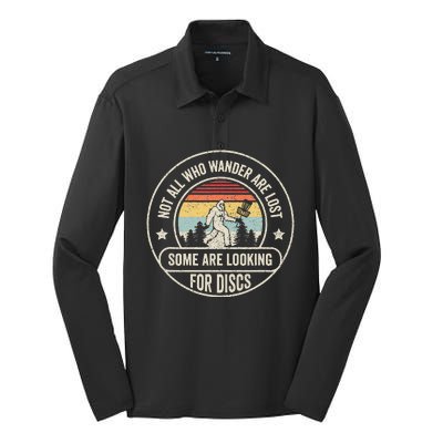 Disc Golf Basket Retro Not All Who Wander Are Lost Bigfoot Silk Touch Performance Long Sleeve Polo