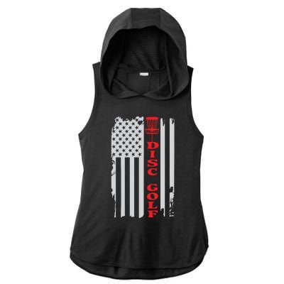 Disc Golf Basket American Flag Gift For Disc Golfers Ladies PosiCharge Tri-Blend Wicking Draft Hoodie Tank