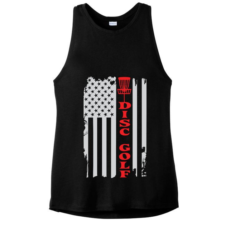 Disc Golf Basket American Flag Gift For Disc Golfers Ladies PosiCharge Tri-Blend Wicking Tank