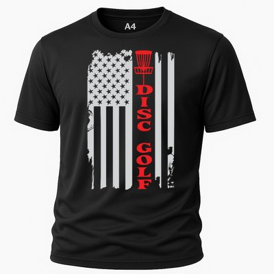 Disc Golf Basket American Flag Gift For Disc Golfers Cooling Performance Crew T-Shirt