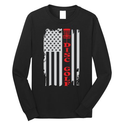 Disc Golf Basket American Flag Gift For Disc Golfers Long Sleeve Shirt