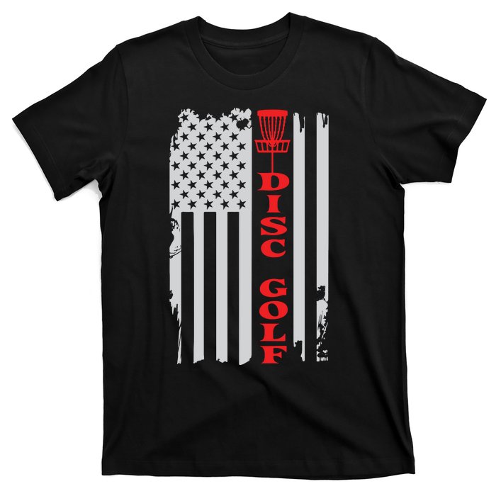 Disc Golf Basket American Flag Gift For Disc Golfers T-Shirt