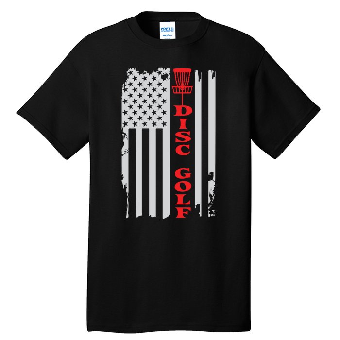 Disc Golf Basket American Flag Gift For Disc Golfers Tall T-Shirt