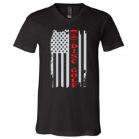 Disc Golf Basket American Flag Gift For Disc Golfers V-Neck T-Shirt