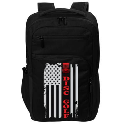 Disc Golf Basket American Flag Gift For Disc Golfers Impact Tech Backpack