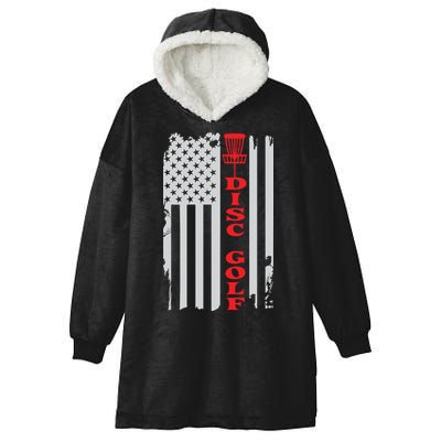 Disc Golf Basket American Flag Gift For Disc Golfers Hooded Wearable Blanket