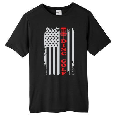 Disc Golf Basket American Flag Gift For Disc Golfers Tall Fusion ChromaSoft Performance T-Shirt