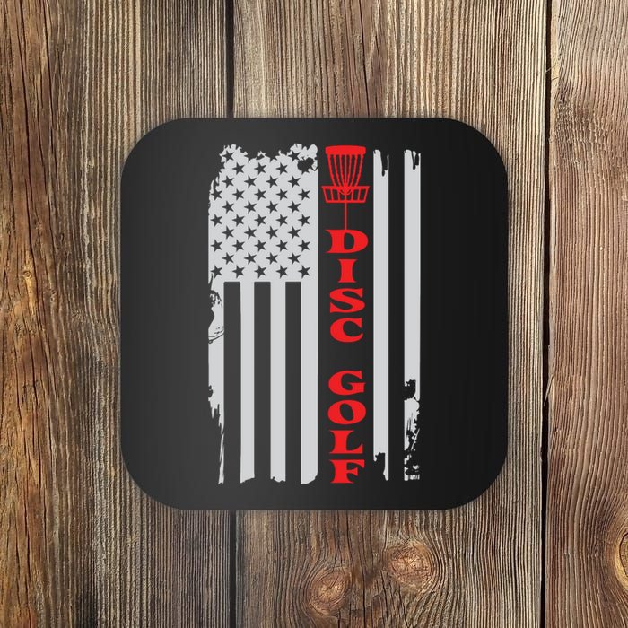 Disc Golf Basket American Flag Gift For Disc Golfers Coaster