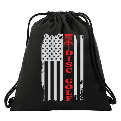 Disc Golf Basket American Flag Gift For Disc Golfers Drawstring Bag