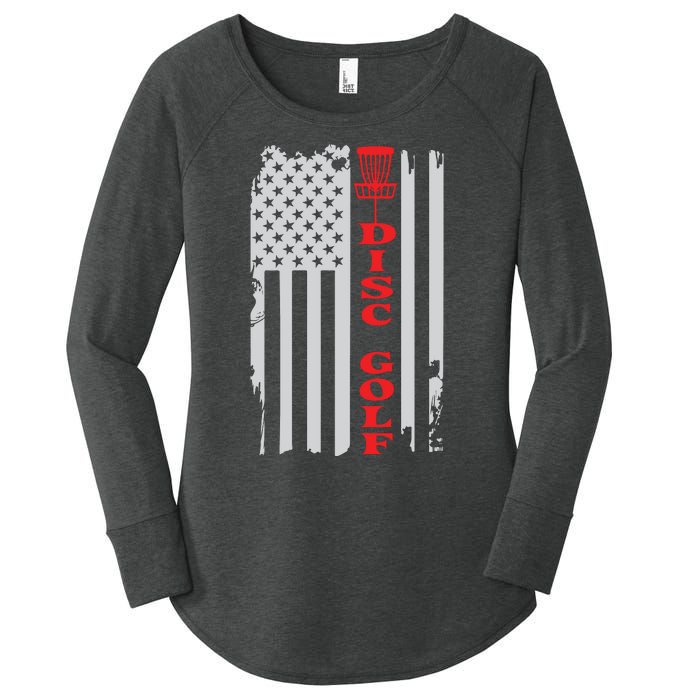 Disc Golf Basket American Flag Gift For Disc Golfers Women's Perfect Tri Tunic Long Sleeve Shirt