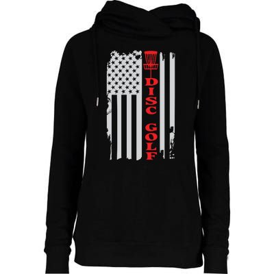 Disc Golf Basket American Flag Gift For Disc Golfers Womens Funnel Neck Pullover Hood