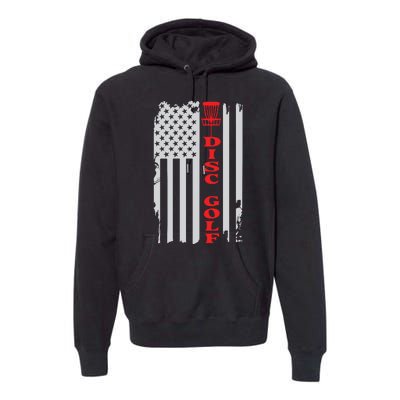 Disc Golf Basket American Flag Gift For Disc Golfers Premium Hoodie