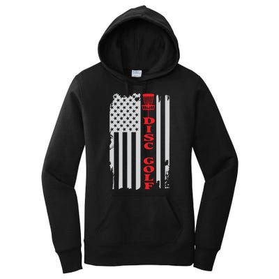 Disc Golf Basket American Flag Gift For Disc Golfers Women's Pullover Hoodie