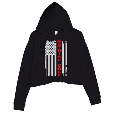 Disc Golf Basket American Flag Gift For Disc Golfers Crop Fleece Hoodie