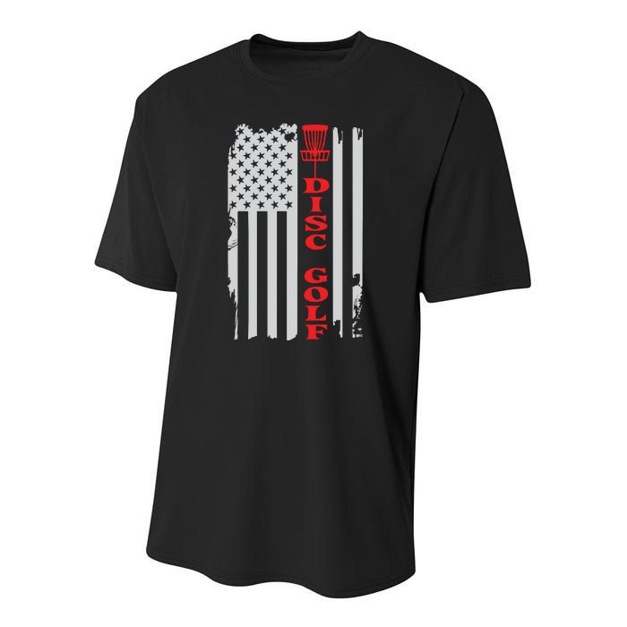 Disc Golf Basket American Flag Gift For Disc Golfers Youth Performance Sprint T-Shirt