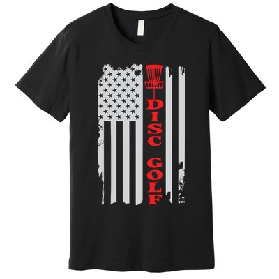 Disc Golf Basket American Flag Gift For Disc Golfers Premium T-Shirt