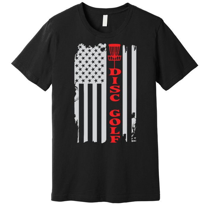 Disc Golf Basket American Flag Gift For Disc Golfers Premium T-Shirt