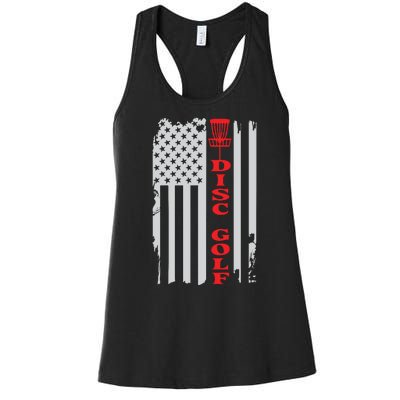 Disc Golf Basket American Flag Gift For Disc Golfers Women's Racerback Tank