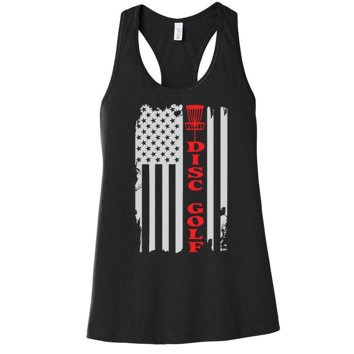 Disc Golf Basket American Flag Gift For Disc Golfers Women's Racerback Tank