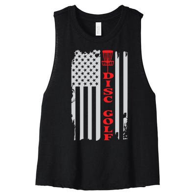 Disc Golf Basket American Flag Gift For Disc Golfers Women's Racerback Cropped Tank