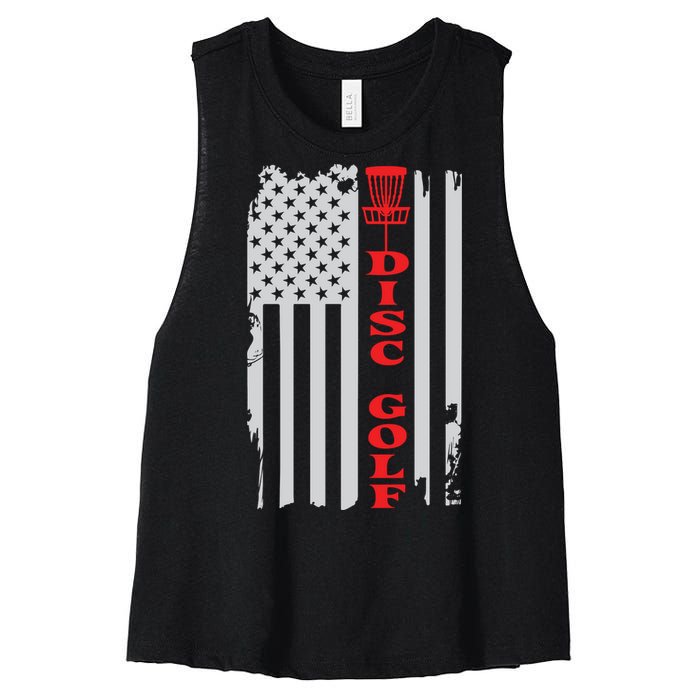 Disc Golf Basket American Flag Gift For Disc Golfers Women's Racerback Cropped Tank