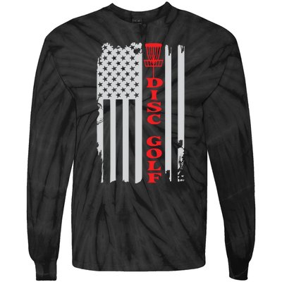 Disc Golf Basket American Flag Gift For Disc Golfers Tie-Dye Long Sleeve Shirt