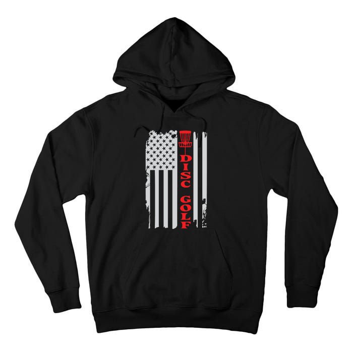 Disc Golf Basket American Flag Gift For Disc Golfers Tall Hoodie