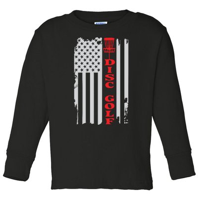 Disc Golf Basket American Flag Gift For Disc Golfers Toddler Long Sleeve Shirt