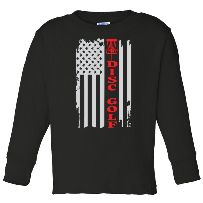 Disc Golf Basket American Flag Gift For Disc Golfers Toddler Long Sleeve Shirt