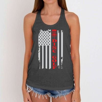 Disc Golf Basket American Flag Gift For Disc Golfers Women's Knotted Racerback Tank